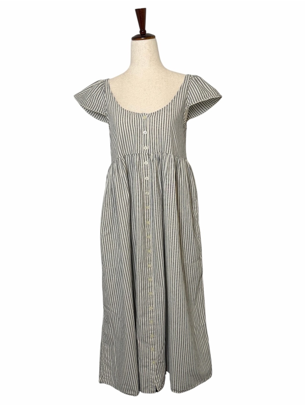 The Great Flutter Cami Dress Gray Stripe Cotton Midi Button Front Pocket 1 Small - Picture 3 of 16